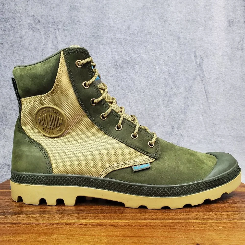 Palladium Boots Men's 12 Green Leather Pampa Sport Cuff Wpn Khaki Lace Up